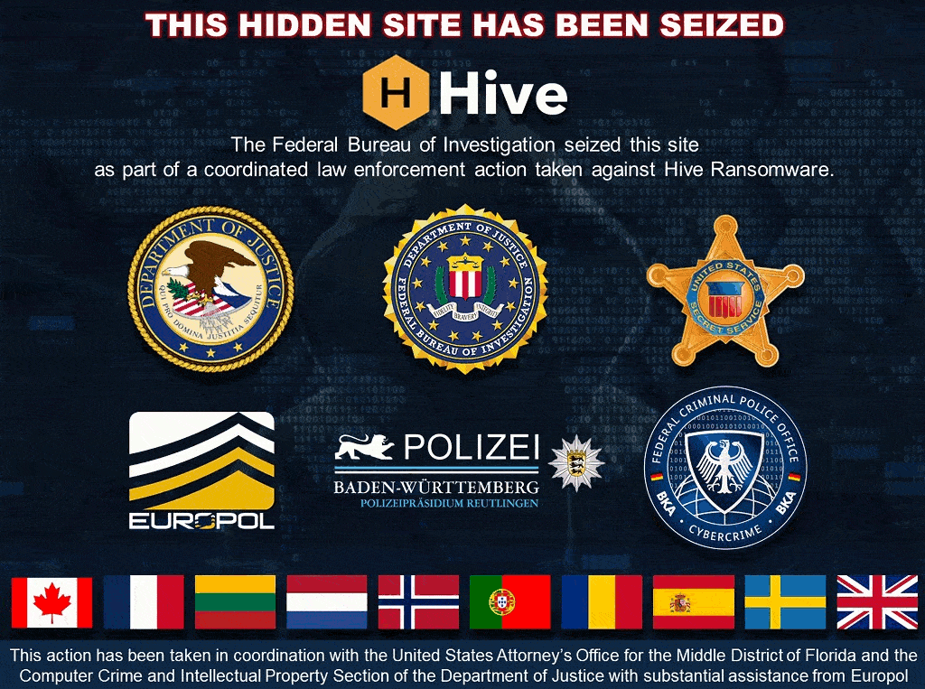 L'alert visibile sul leak site di Hive Ransomware