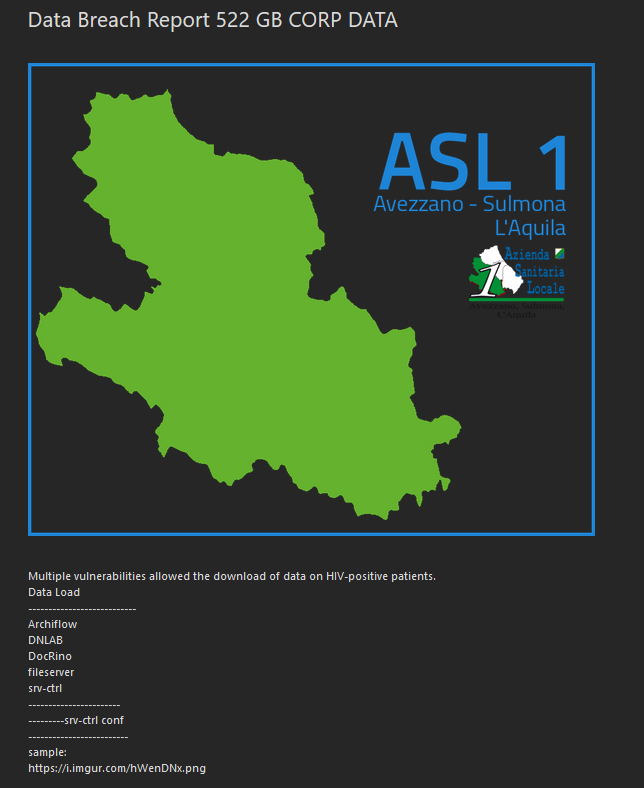 Ransomware Monti: i dettagli della la rivendicazione dell'attacco all'ASL1 Aquila