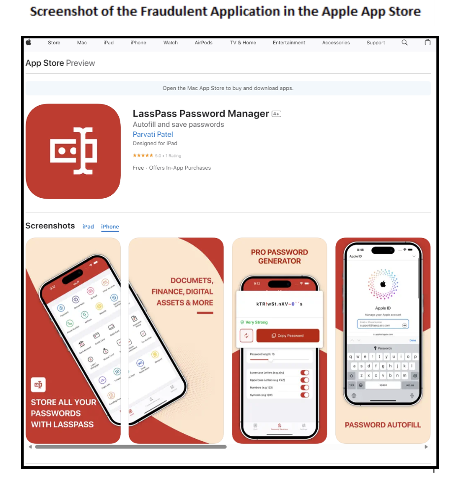 LassPass applicazione fraudolenta sull'App Store di Apple