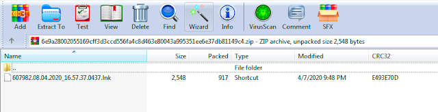 Il file LNK contenuto nel file ZIP