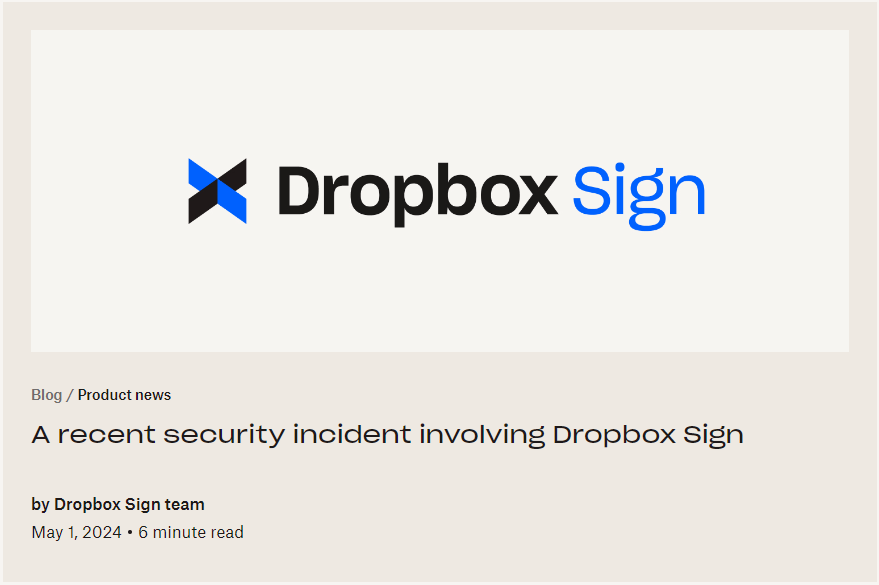 La comunicazione pubblicata da DropBox relativa al data breach subito