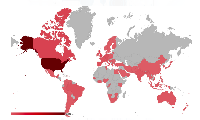 Mappa che mostra la diffusione del ransomware durante il secondo quadrimestre 2024