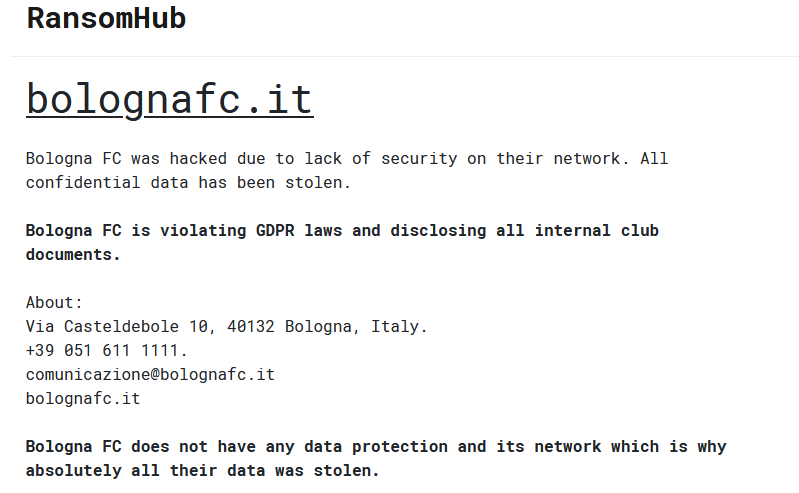 Gli attaccanti accusano il Bologna FC di non rispettare il GDPR