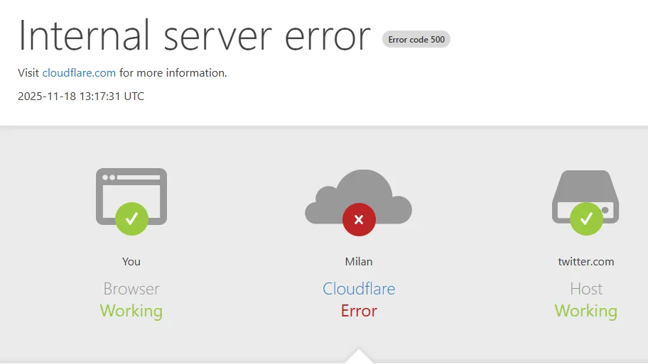 Down di Cloudflare: la schermata di errore 500