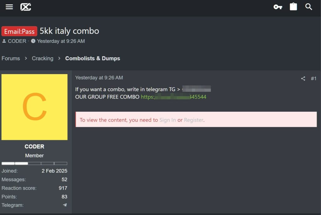 Credenziali esposte nel dark web: l'archivio in vendita nel dark web. Fonte: Red Hot Cyber
